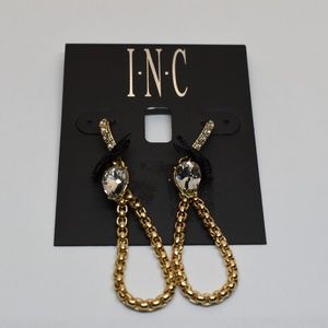 INC Gold Tone Crystal & Bow Open Drop Earrings